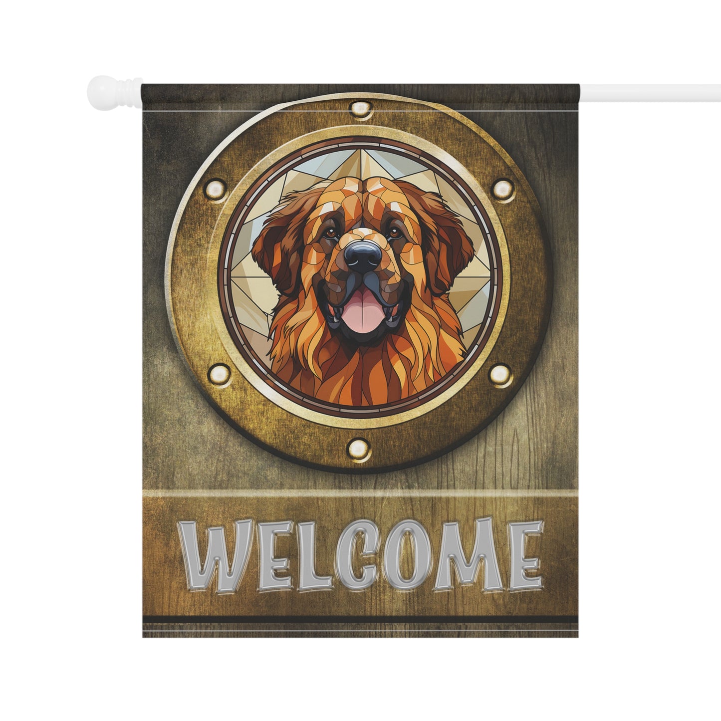 Leonberger in Port Hole Welcome 2-Sided Garden & House Flag/Banner