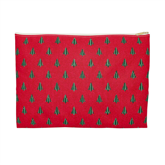 Tiny Tree Print on Red Accessory Pouch