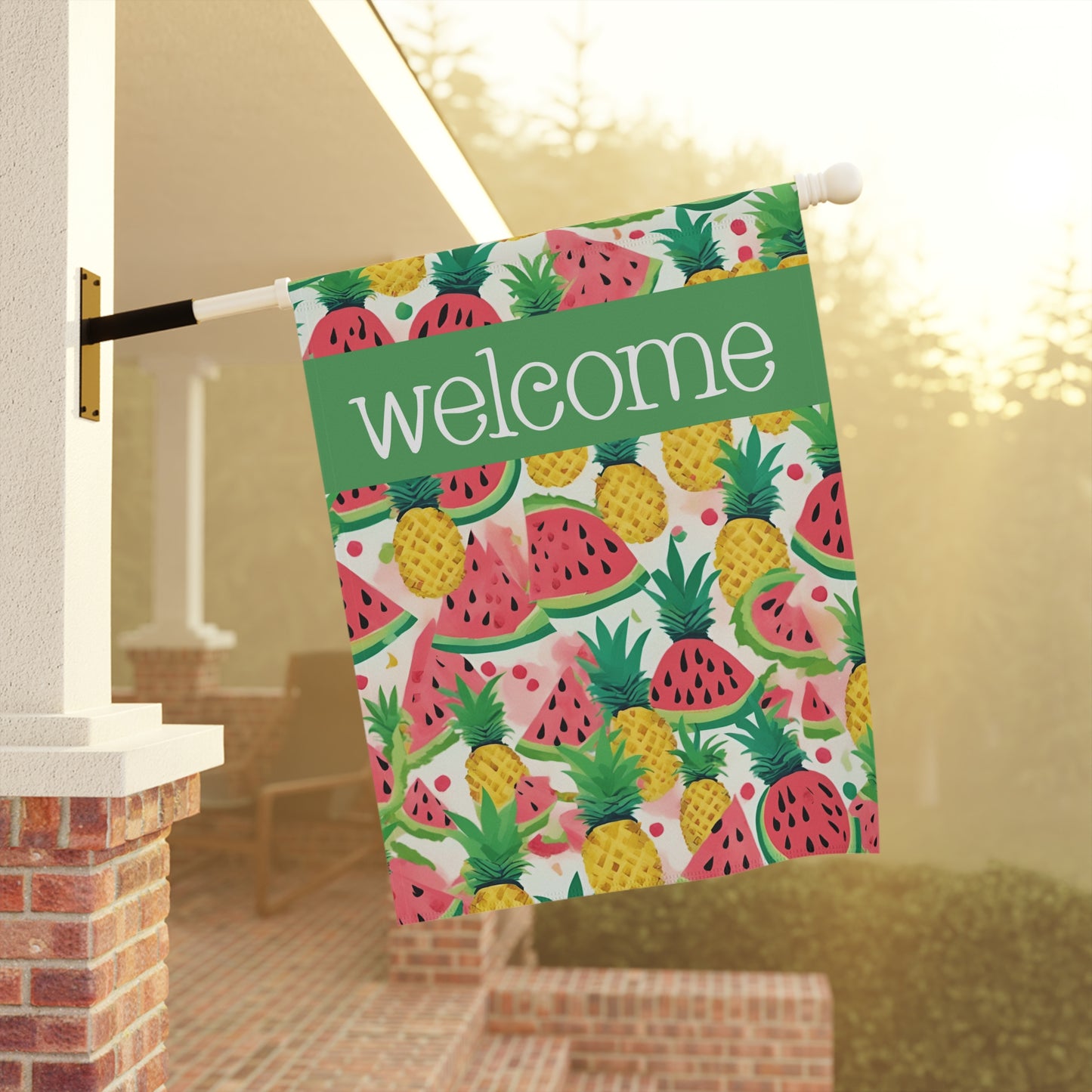 Pineapples & Watermelons Welcome 2-Sided Garden & House Flag/Banner