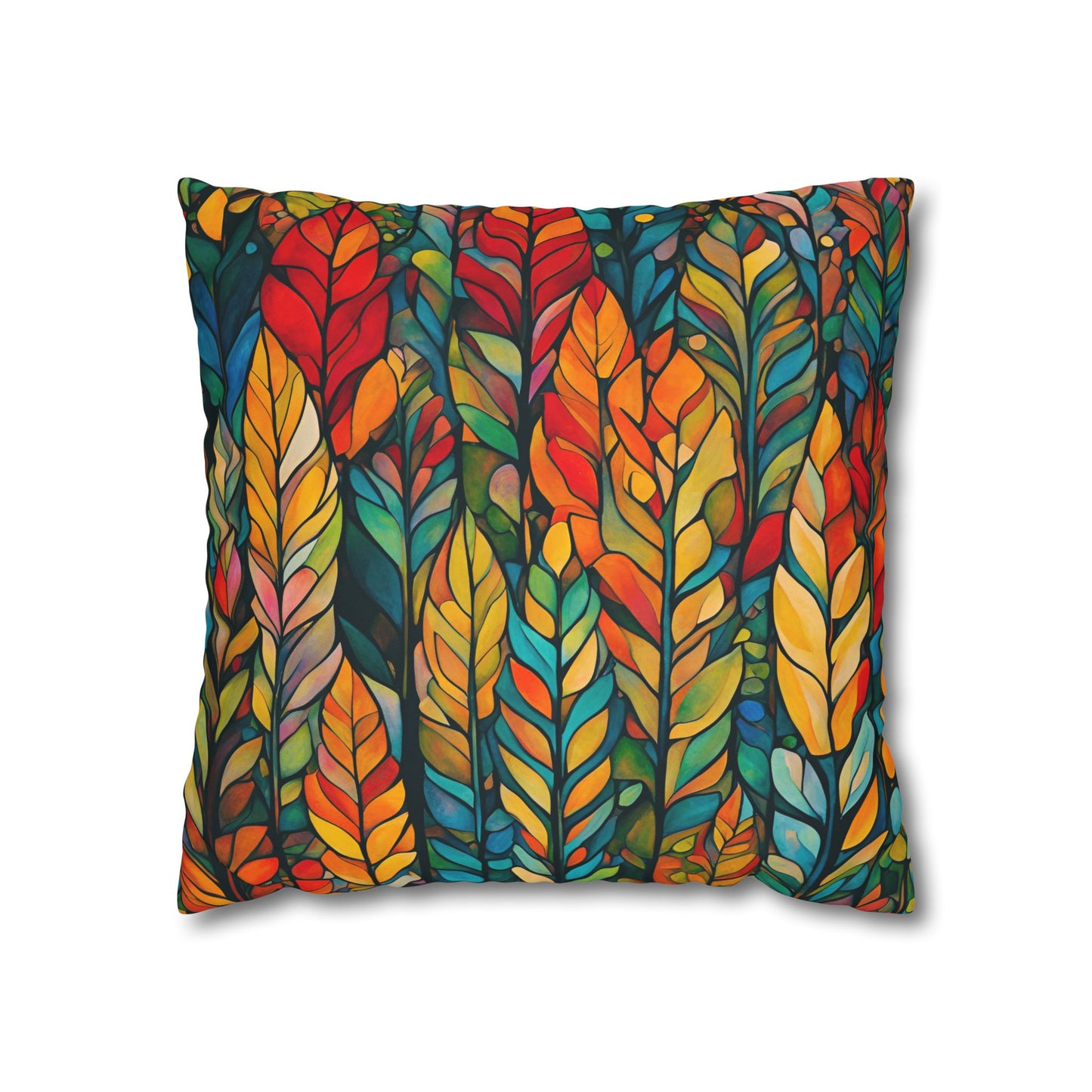 Feathered Foliage Square Poly Canvas Pillowcase