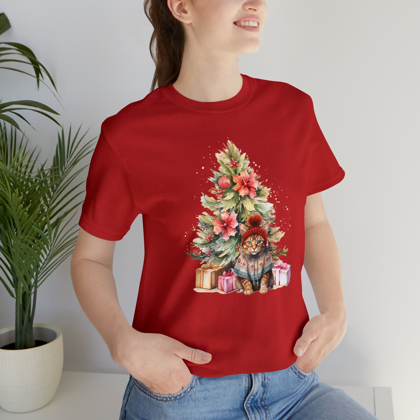 Best Present Cat Under the Tree Christmas Unisex Jersey Short Sleeve Tee