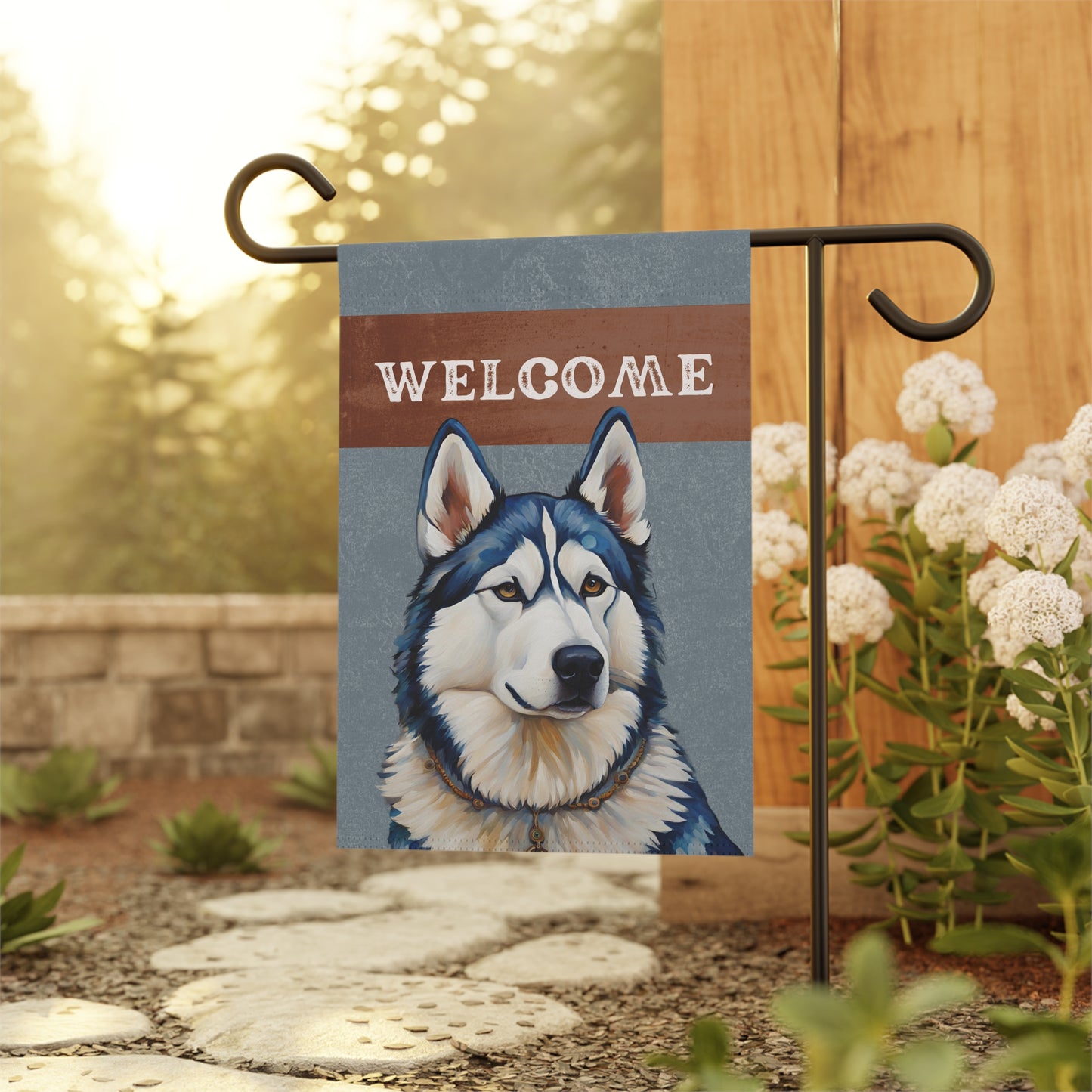 Siberian Husky Welcome 2-Sided Garden & House Flag/Banner