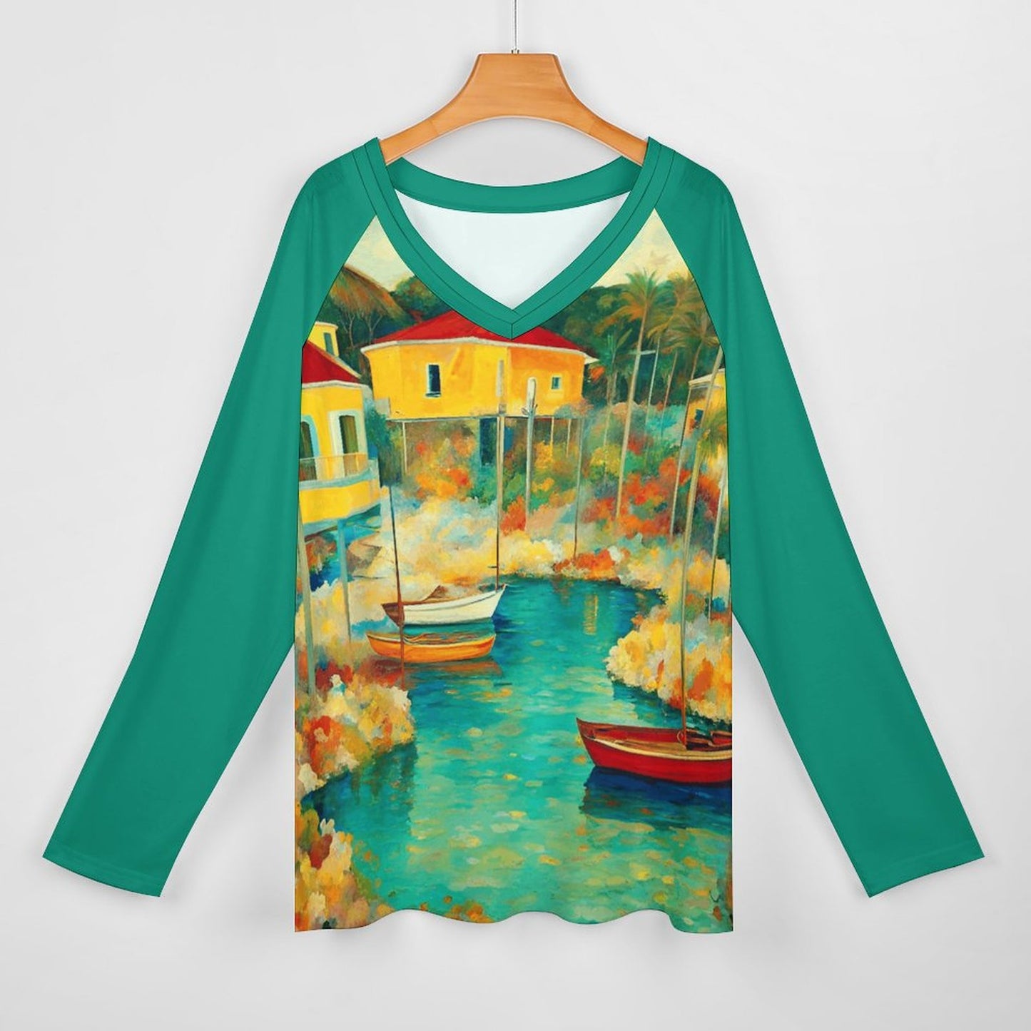 Abacos, Bahamas V-neck Loose Long Sleeve T-shirt