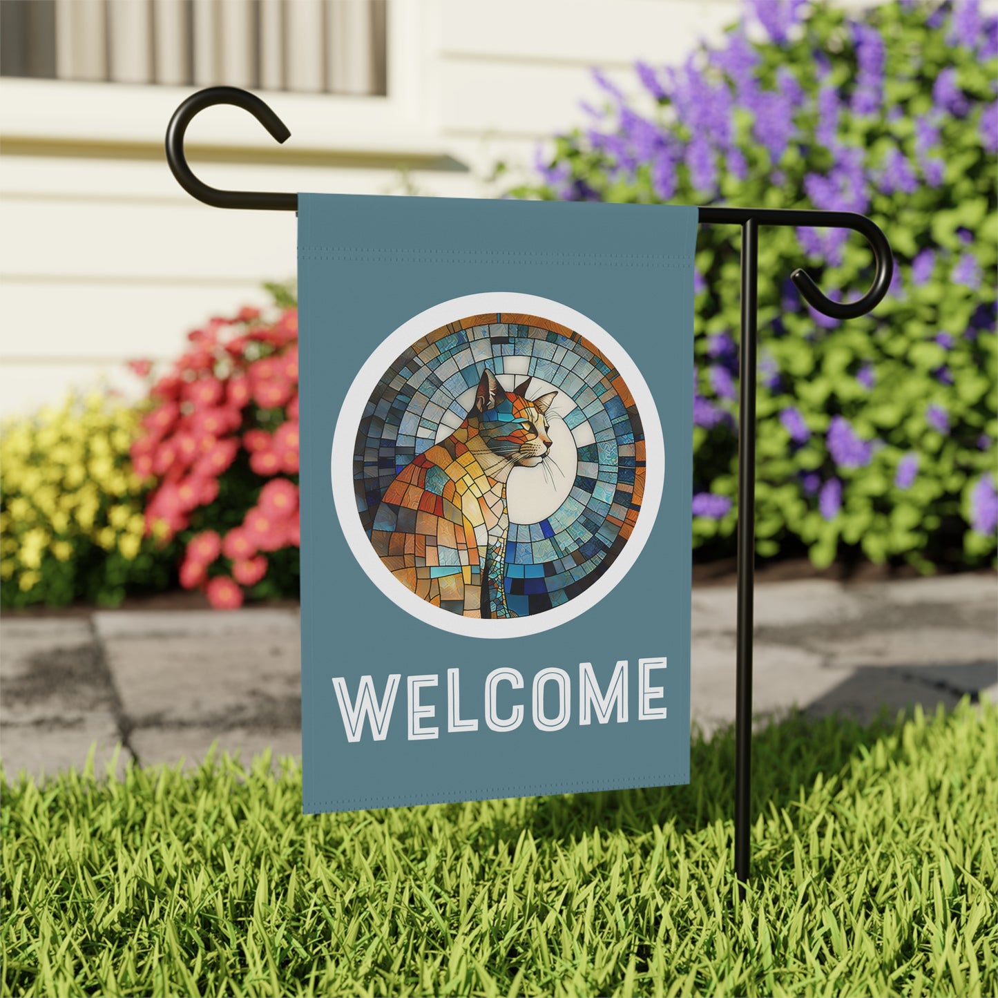 Patchwork Cat Welcome 2-Sided Garden & House Flag/Banner