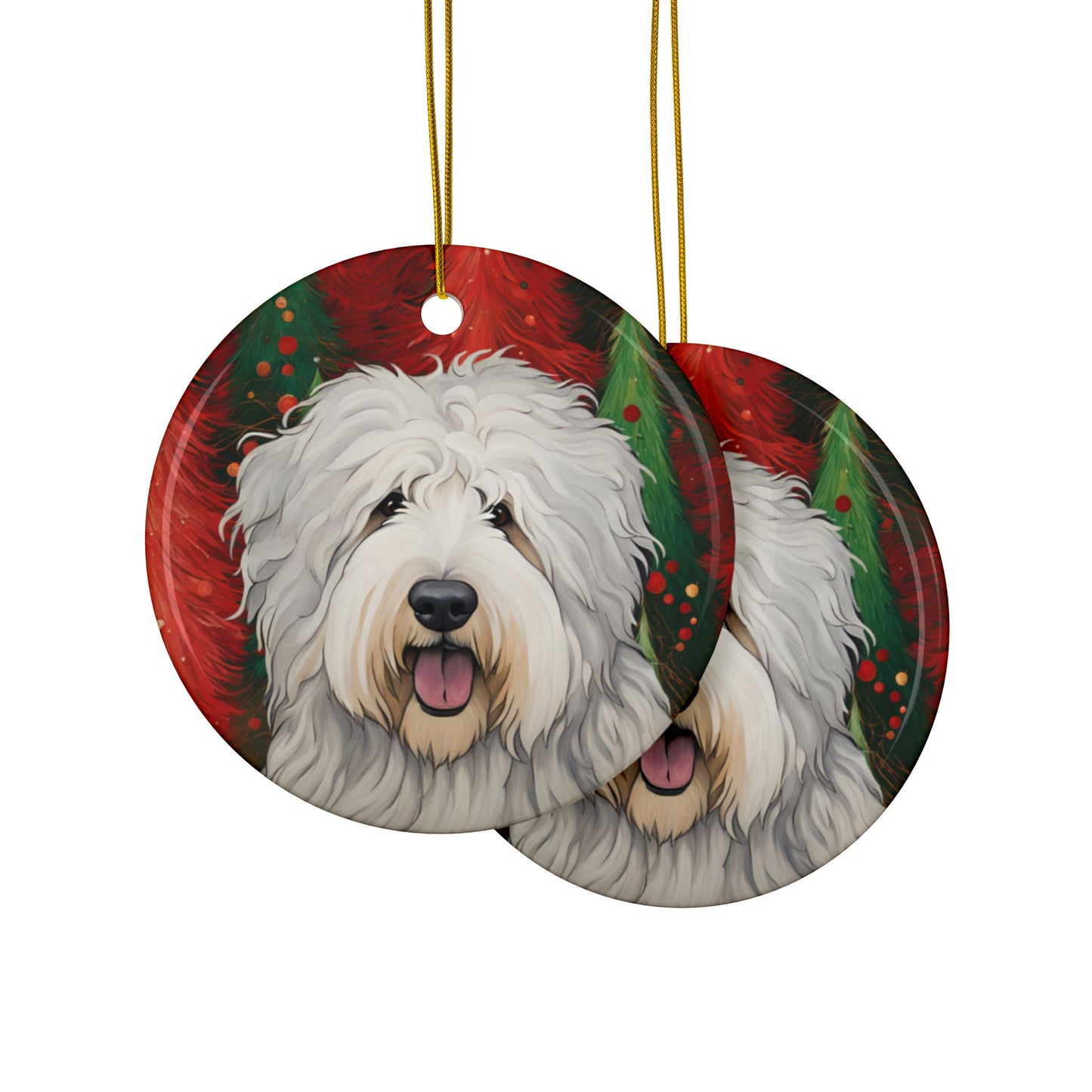 Sheepdog Christmas 3" Ceramic Ornaments, 2-Side Print, (1pc, 10pcs)