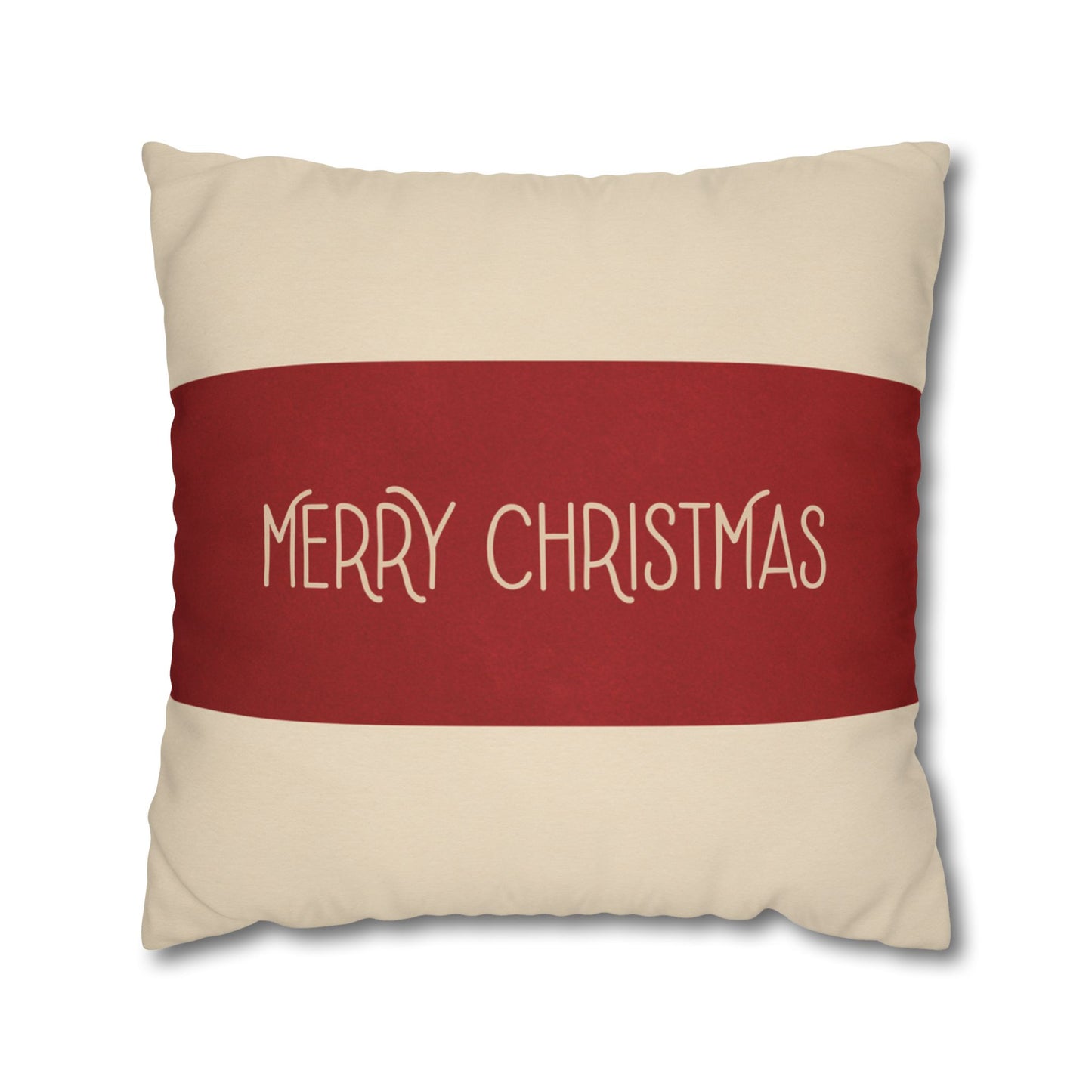 Merry Christmas Red & Cream Square Poly Canvas Pillowcase