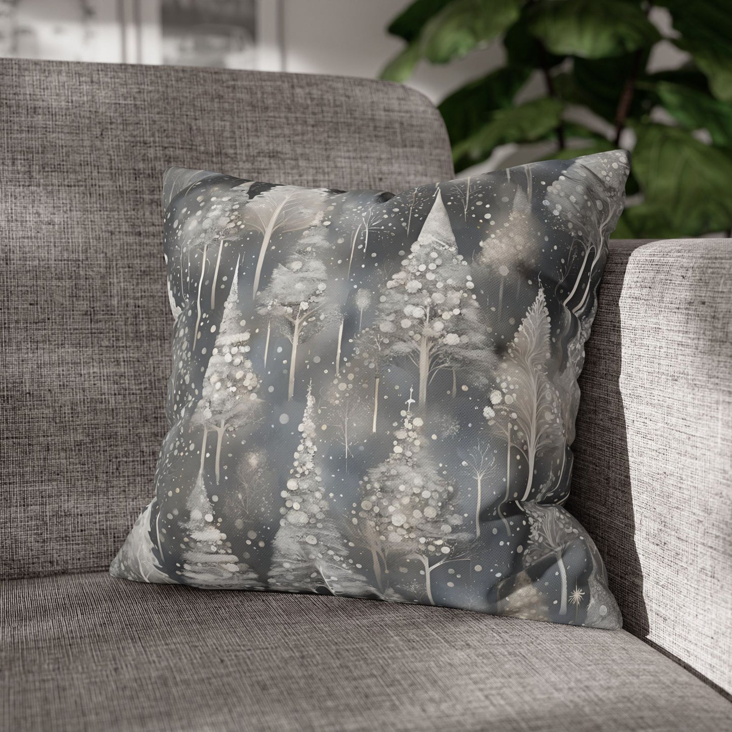 Silvery Pines Square Poly Canvas Pillowcase