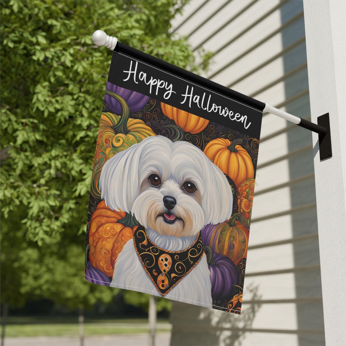 Maltese Happy Halloween 2-Sided Garden & House Flag/Banner