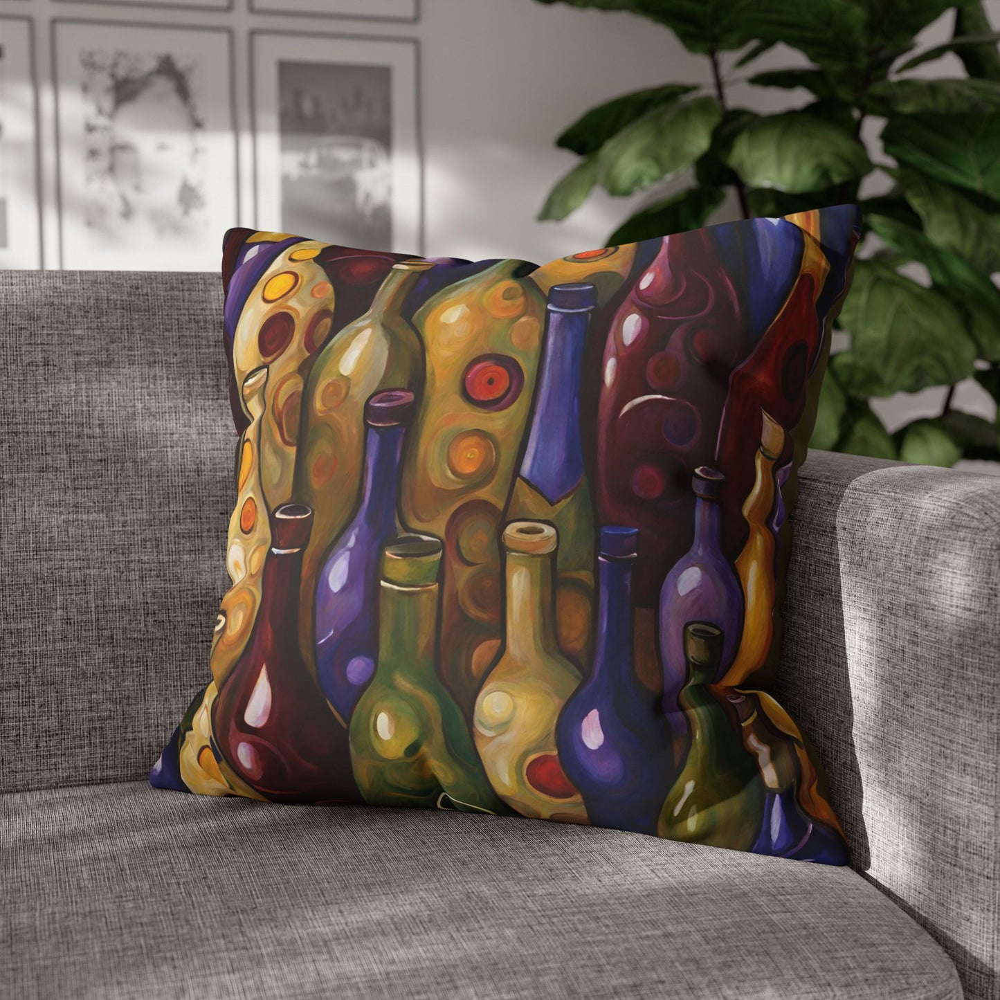 Wine Bottles Square Poly Canvas Pillowcase