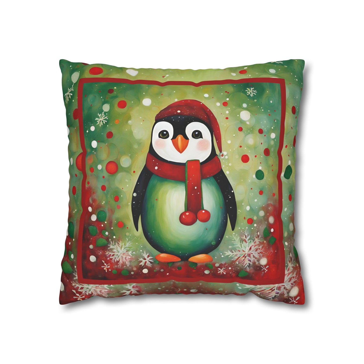 Holiday Penguin Square Poly Canvas Pillowcase