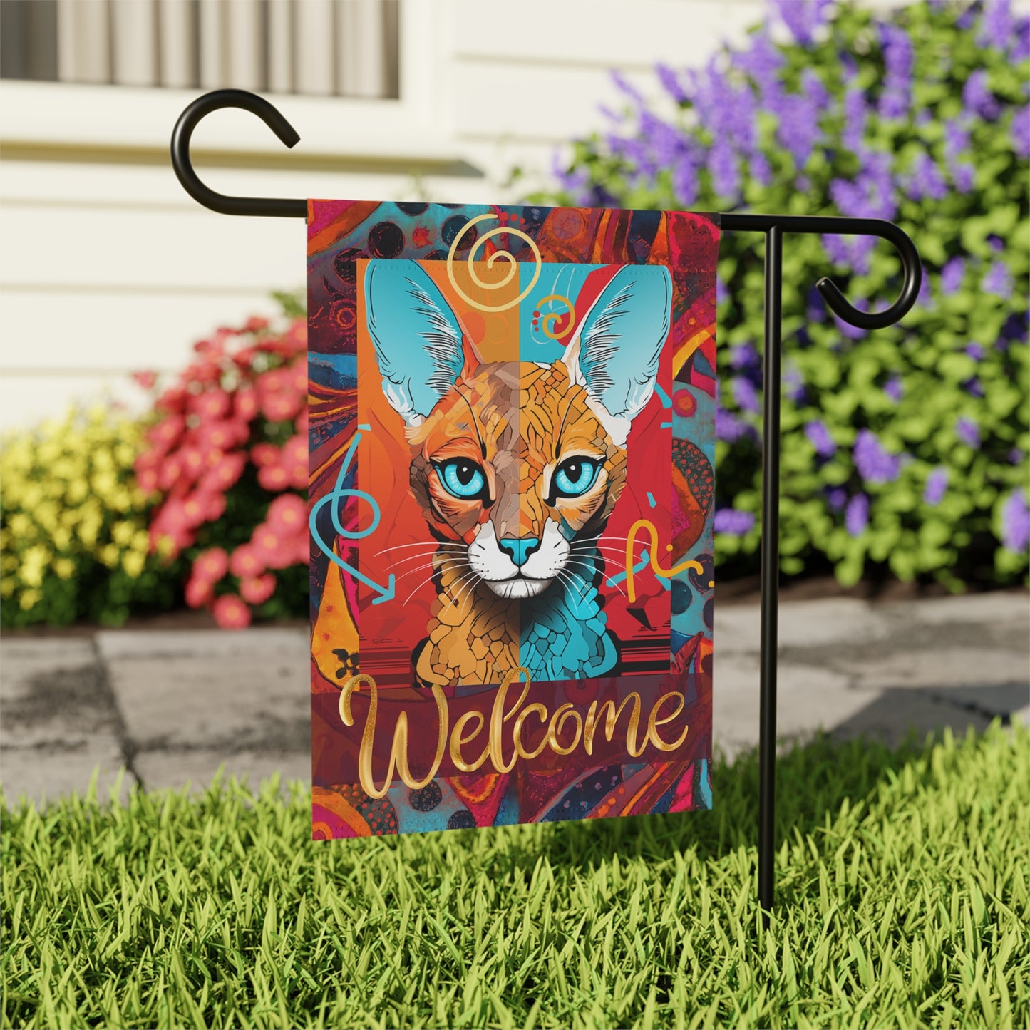 Omni Cat Welcome Maximalist 2-Sided Garden & House Banner