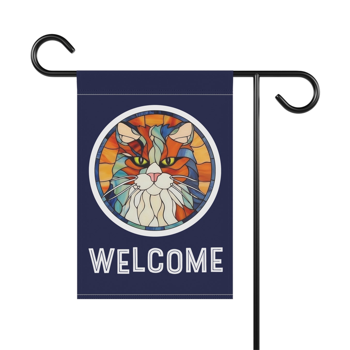 Stained Glass Cat Welcome 2-Sided Garden & House Flag/Banner