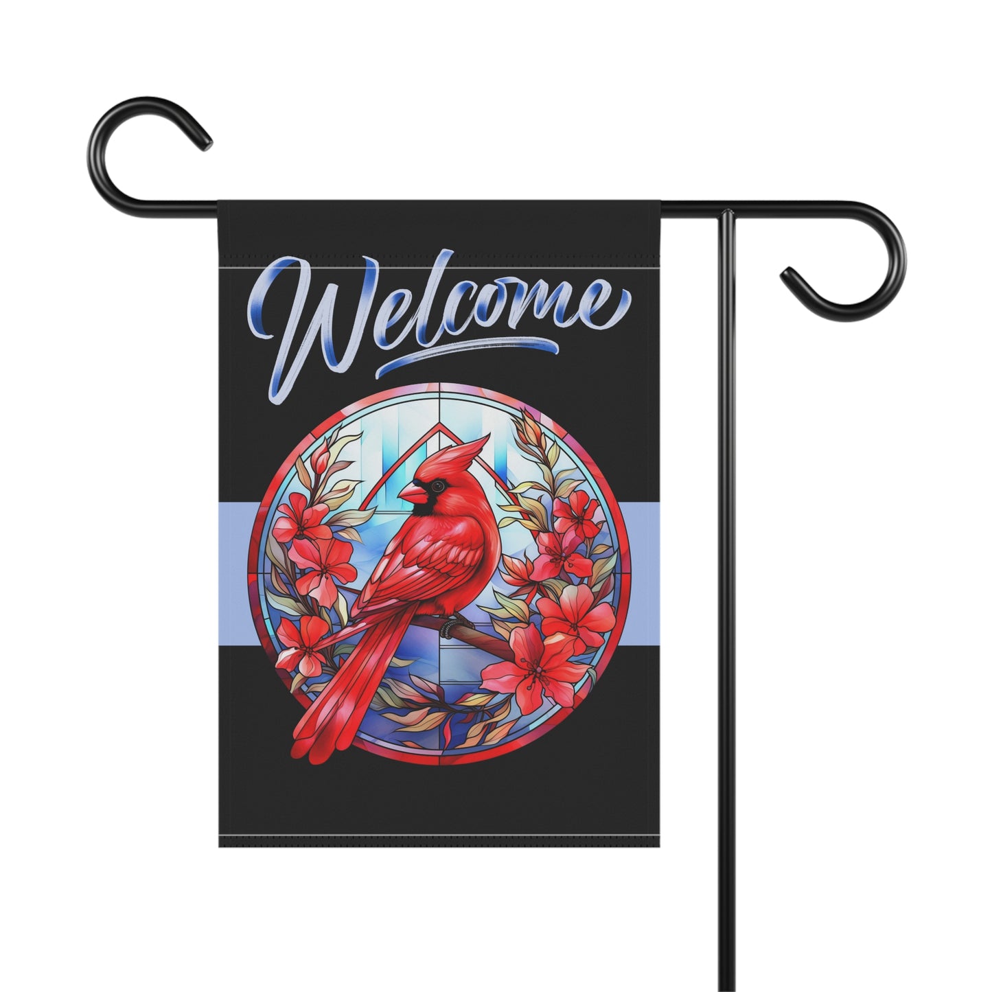 Stained Glass Cardinal 6 Welcome 2-Sided Garden & House Banner