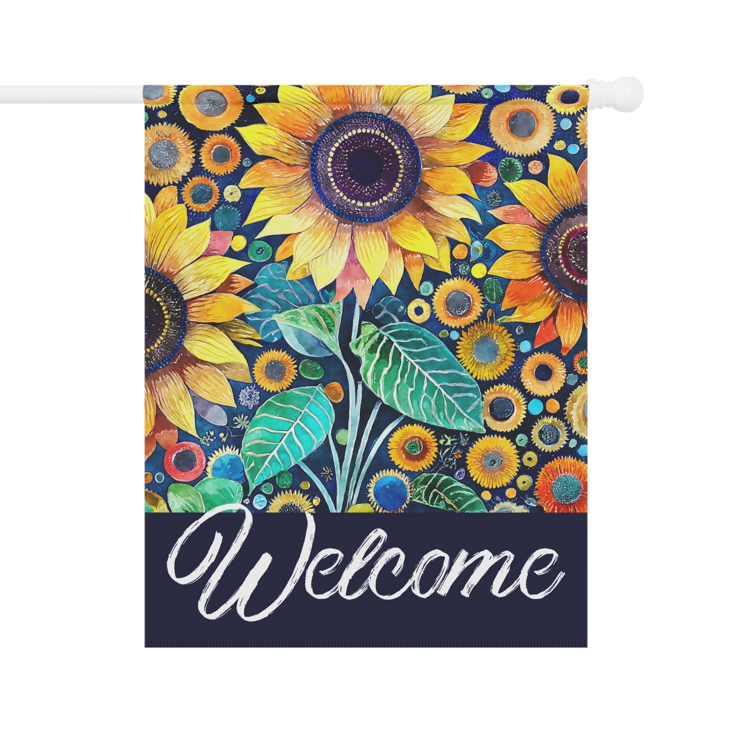 Funky Bright Sunflowers Welcome 2-Sided Garden & House Flag/Banner