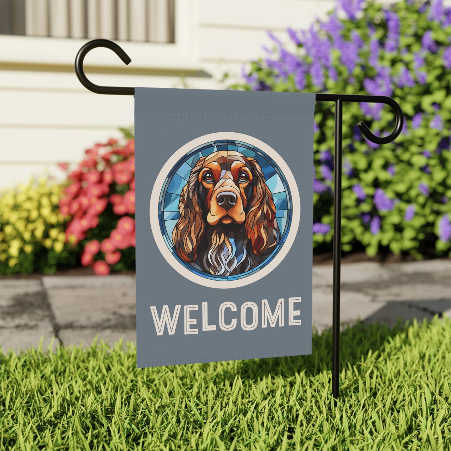 English Cocker Spaniel Welcome 2-Sided Garden & House Flag/Banner