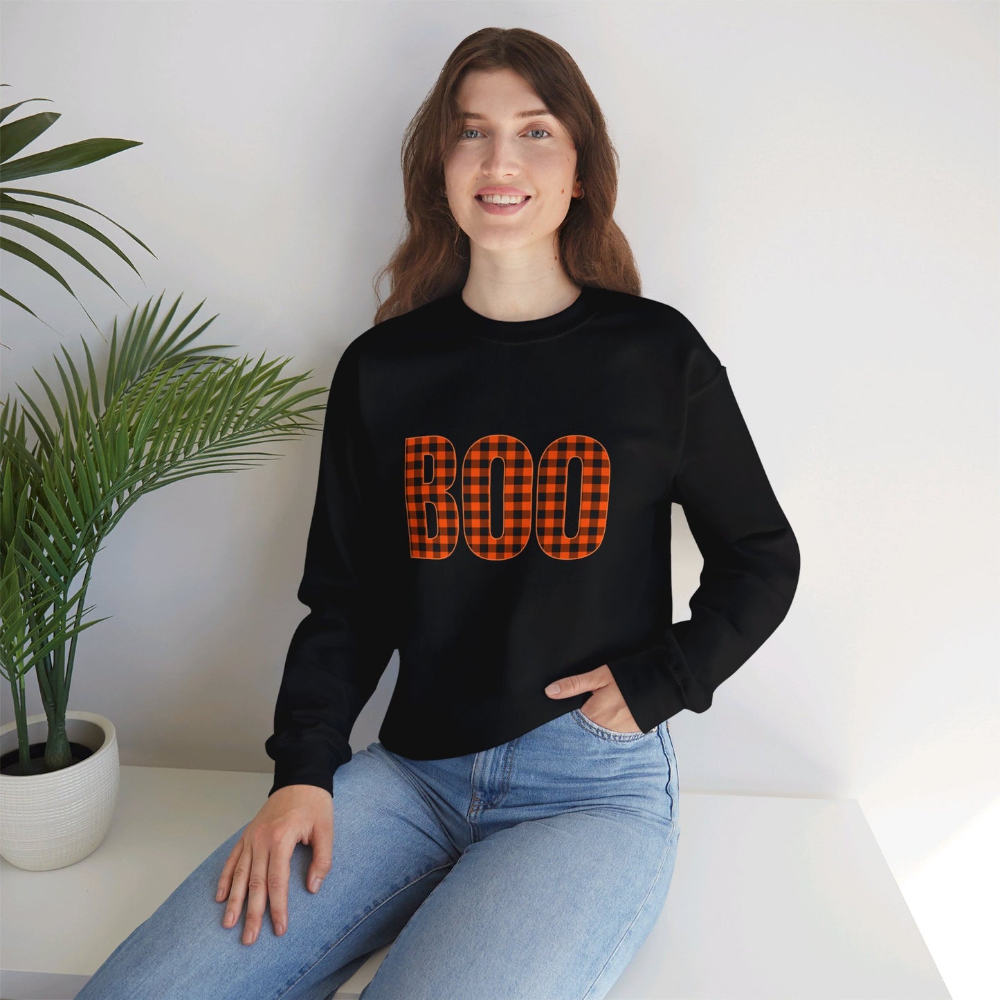 Halloween Plaid BOO Unisex Heavy Blend™ Crewneck Sweatshirt