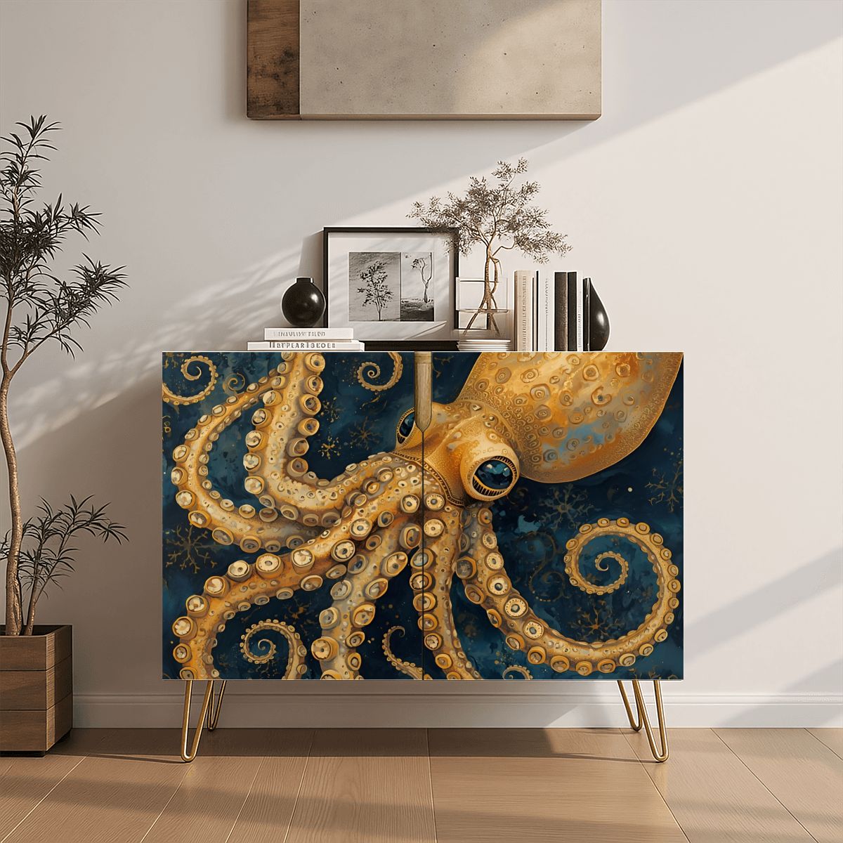 Squid Art Wooden Storage Cabinet (Made in USA)
