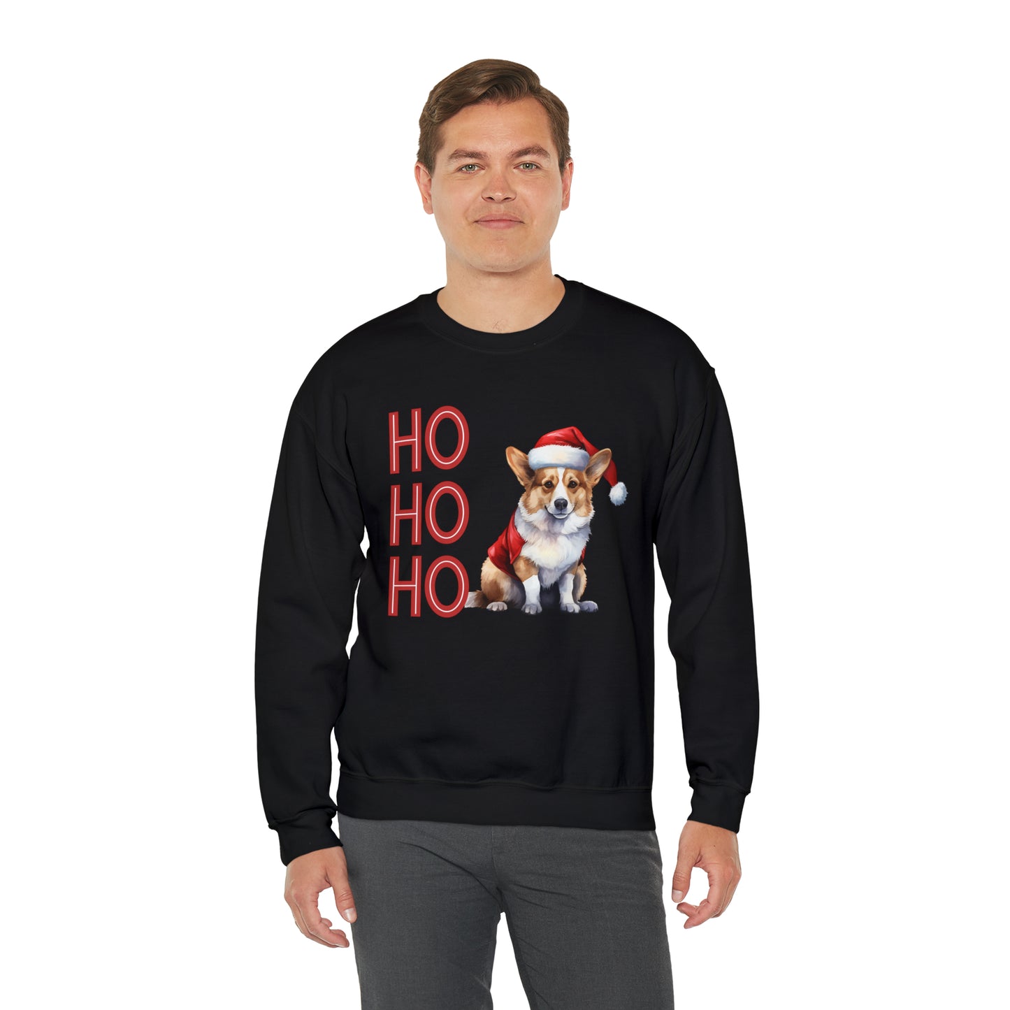 Corgi in Santa Hat Ho Ho Ho Unisex Heavy Blend™ Crewneck Sweatshirt