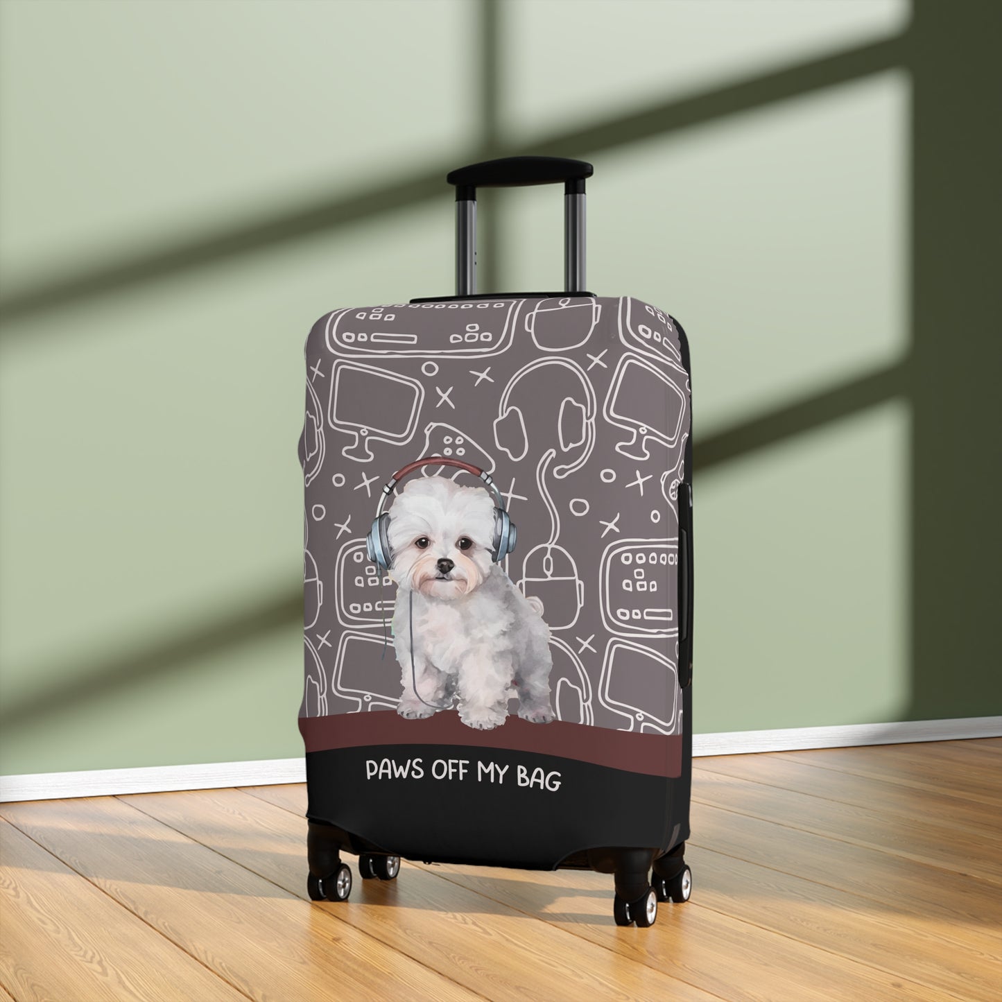 Bichon Frise in Headphones Paws Off My Bag Luggage Cover