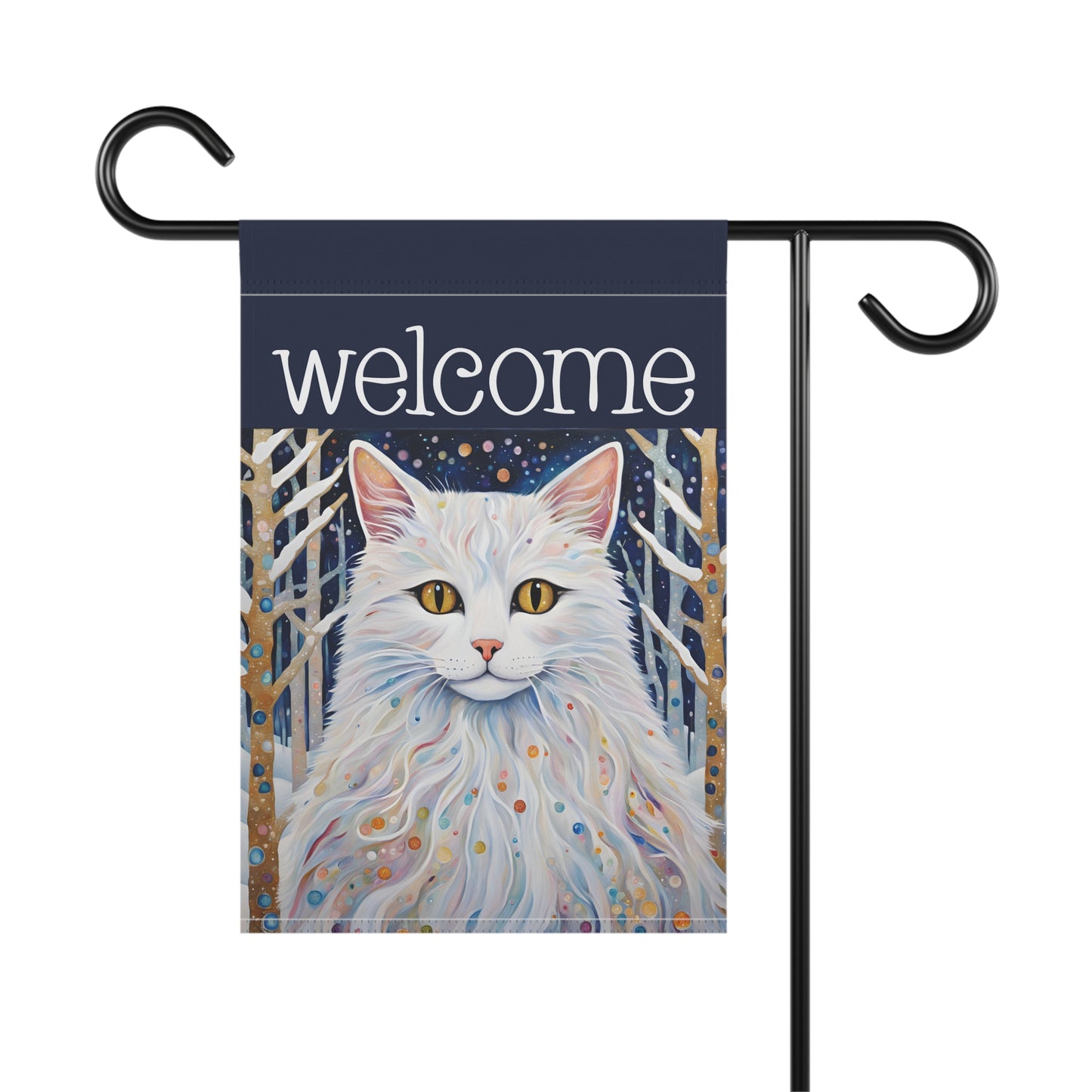 Snowy Cat Welcome 2-Sided Garden & House Flag/Banner