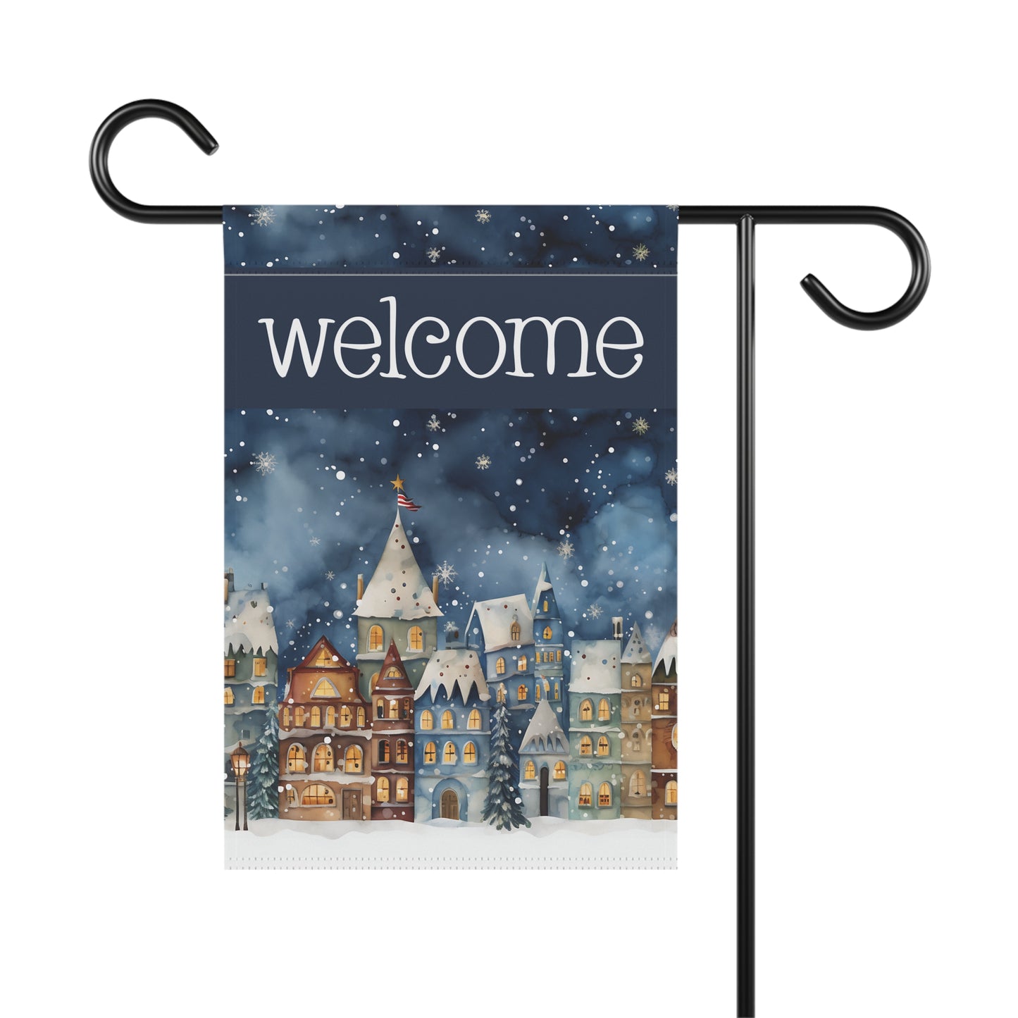 Winter Town Welcome 2-Sided Garden & House Flag/Banner