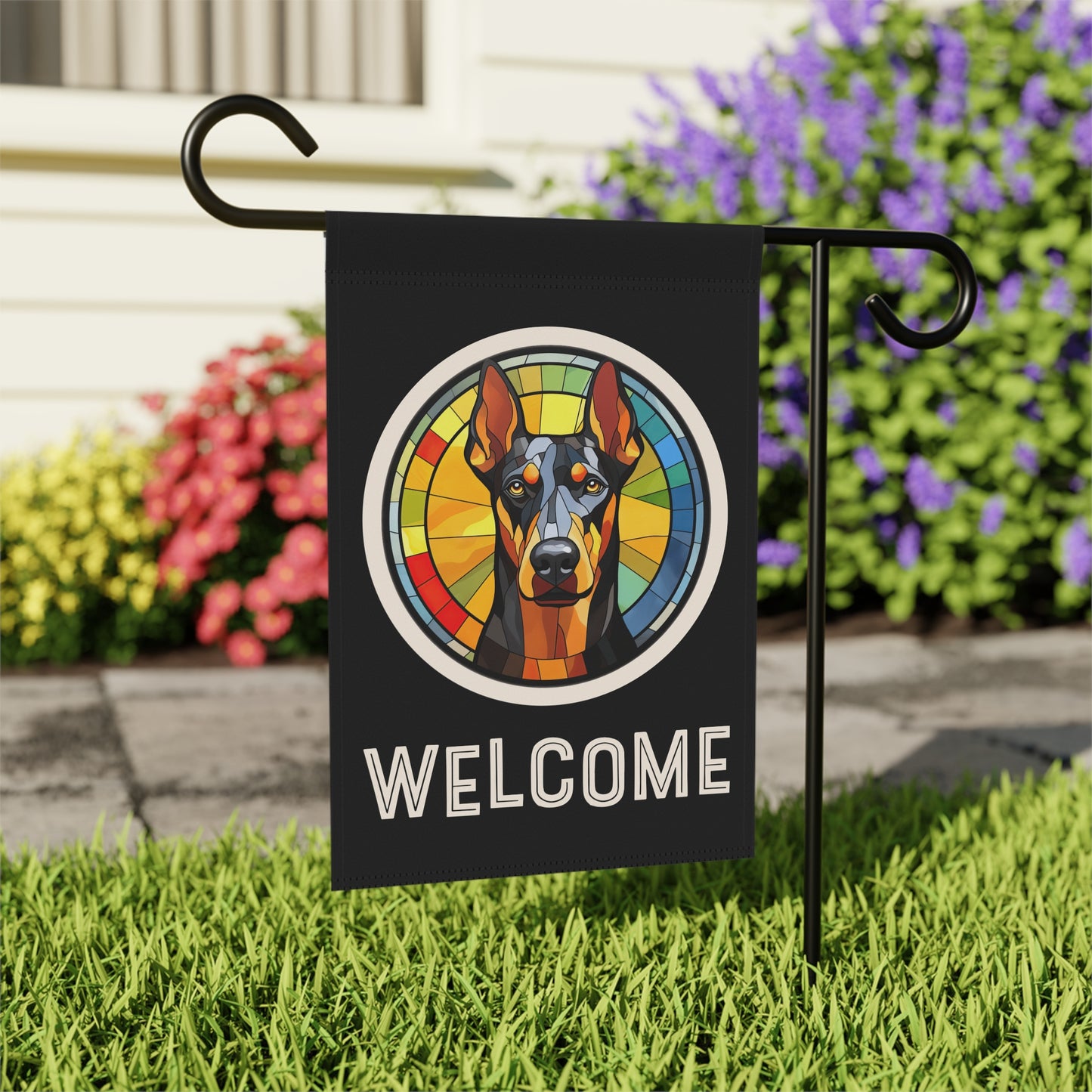 Doberman Pinscher Welcome 2-Sided Garden & House Flag/Banner