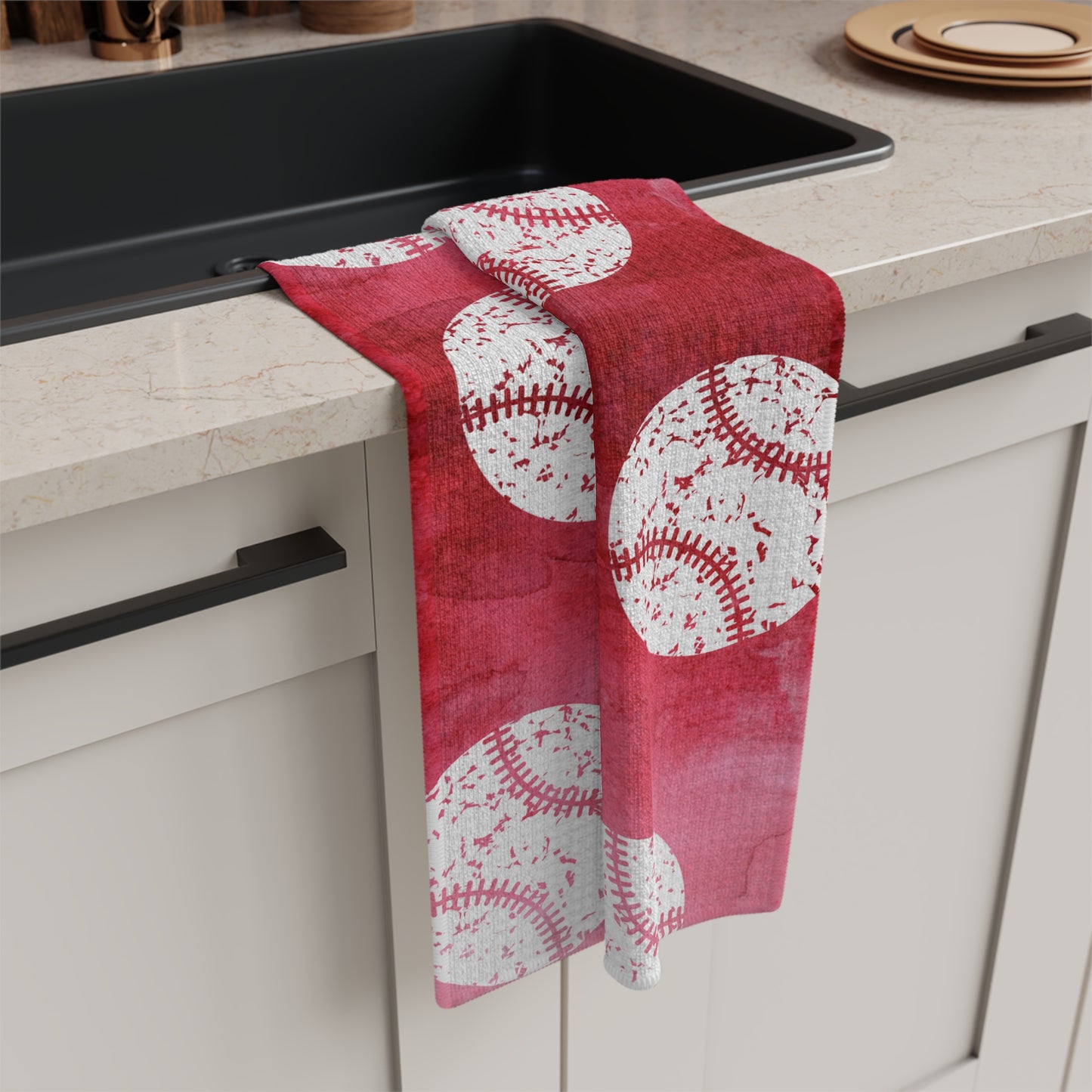 Red Baseballs Microfiber Tea Towel