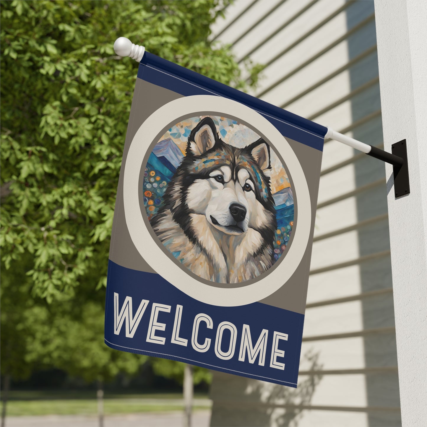 Alaskan Malamute Welcome 2-Sided Garden & House Flag/Banner