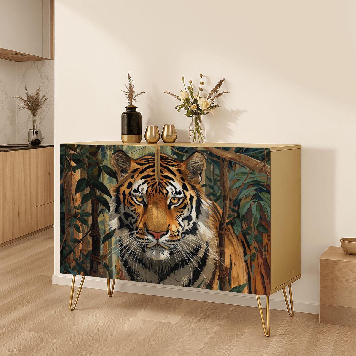 Tiger Art Wooden Storage Cabinet (Made in USA)