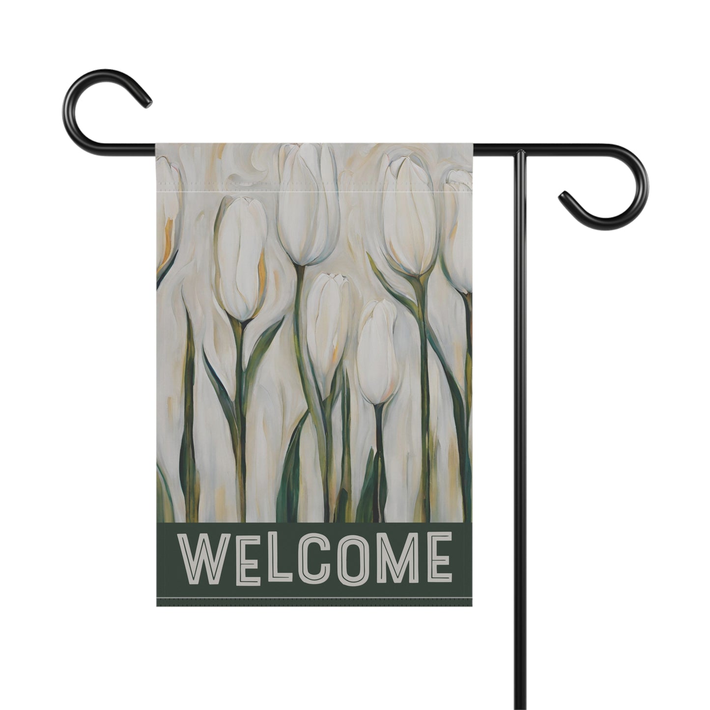 White Tulips Welcome 2-Sided Garden & House Flag/Banner