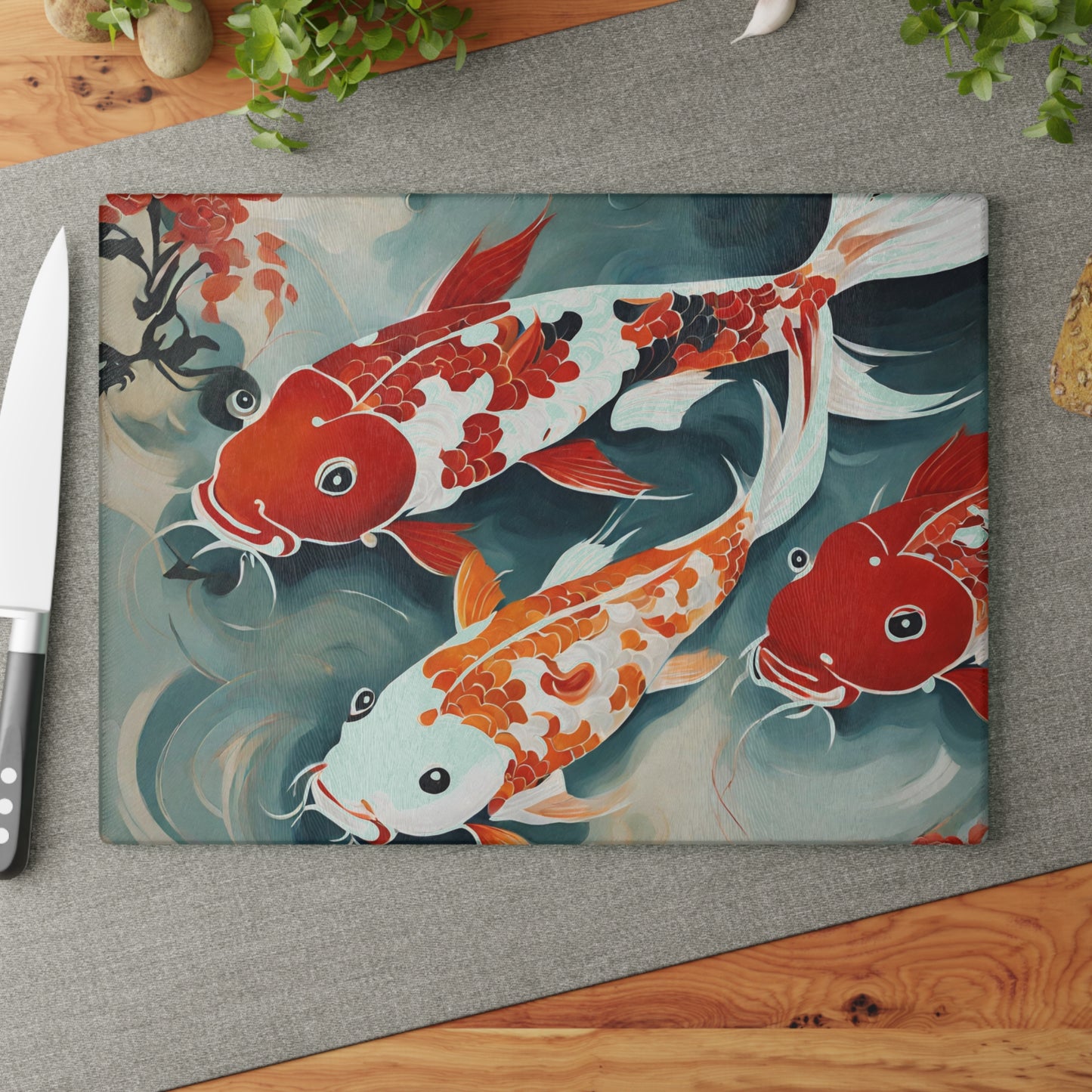 Koi Pond Tempered Glass Cutting Board