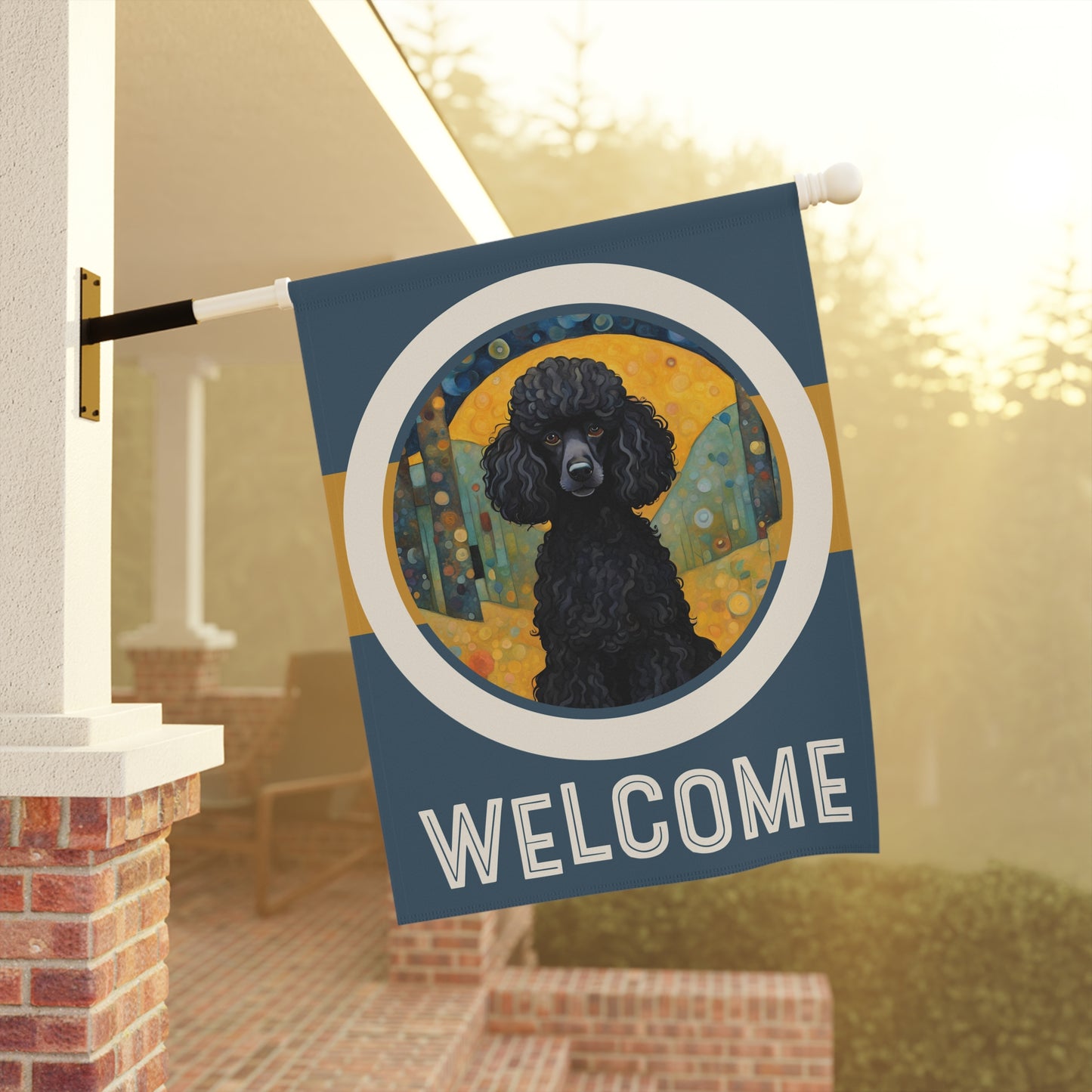 Black Poodle Welcome 2-Sided Garden & House Flag/Banner