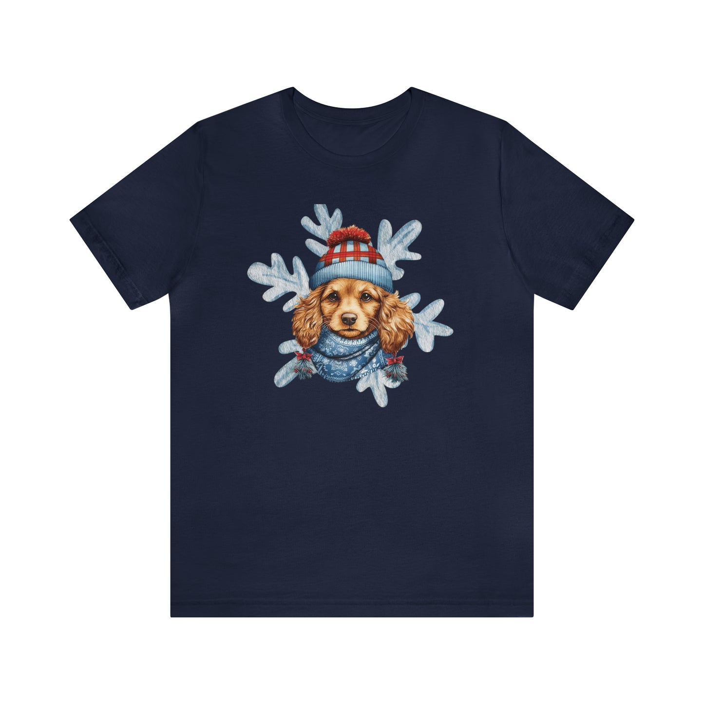 Snow Dog Cute Christmas Dog in Hat & Scarf Unisex Jersey Short Sleeve Tee