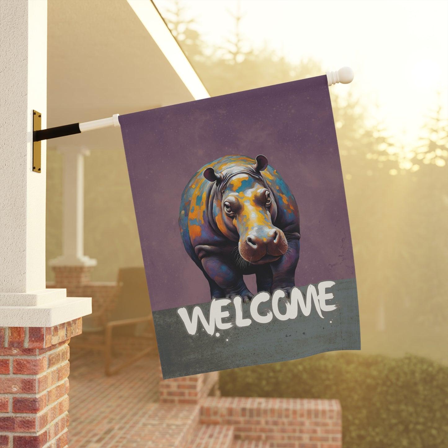 Hippo Welcome 2-Sided Garden & House Flag/Banner