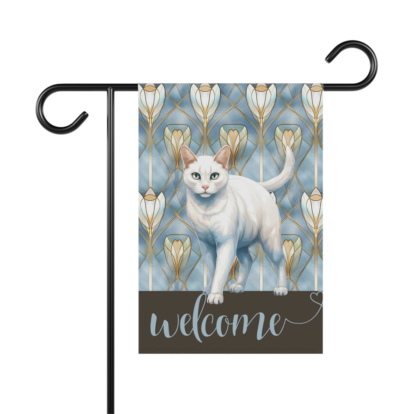 White Cat Welcome 2-Sided Garden & House Flag/Banner