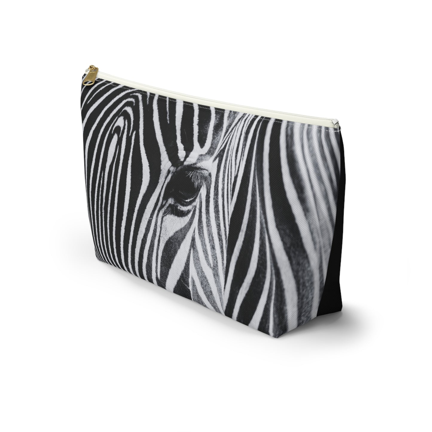 Zebra Closeup Black & White Makeup Zipper Accessory Pouch w T-bottom