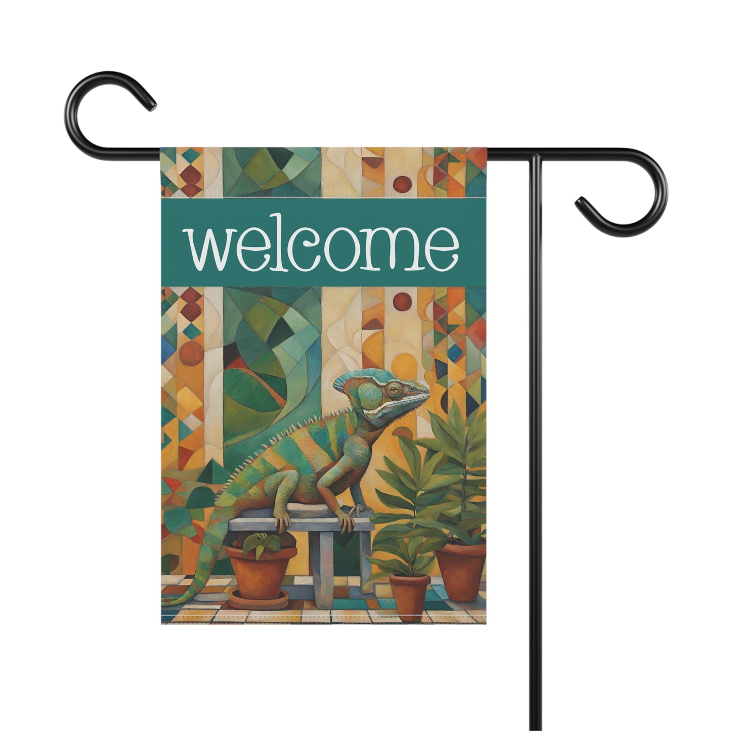 Chameleon Welcome 2-Sided Garden & House Flag/Banner