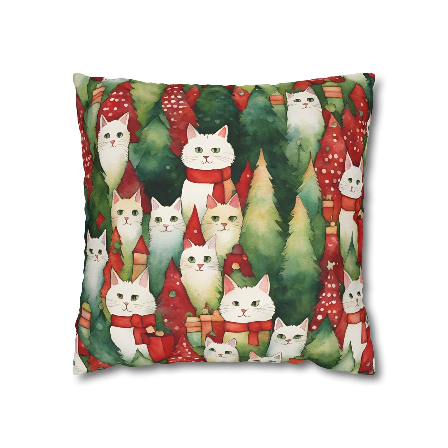 Meowy Christmas Square Poly Canvas Pillowcase