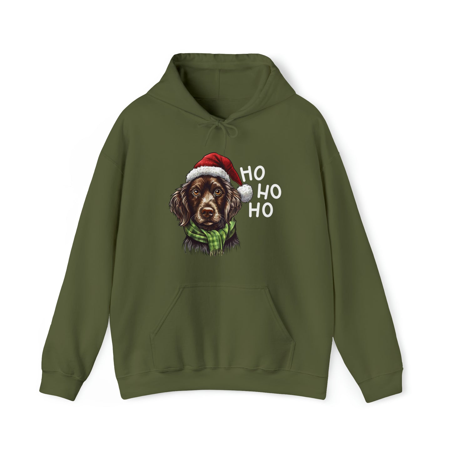 Ho Ho Ho Ready For Christmas Cute Dog in Santa Hat Unisex Heavy Blend™ Hooded Sweatshirt