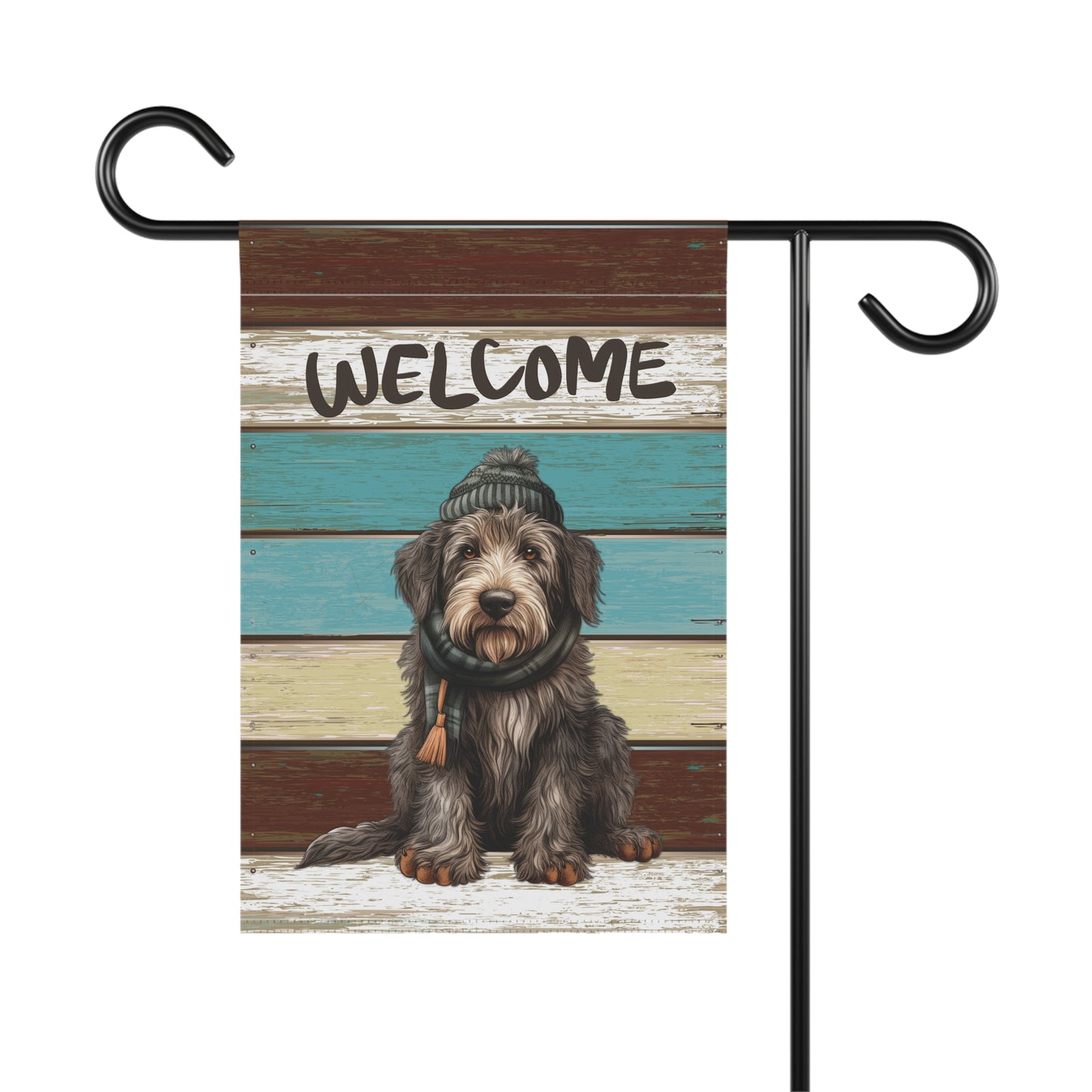 Cute Dog in Hat & Scarf Welcome 2-Sided Garden & House Flag/Banner