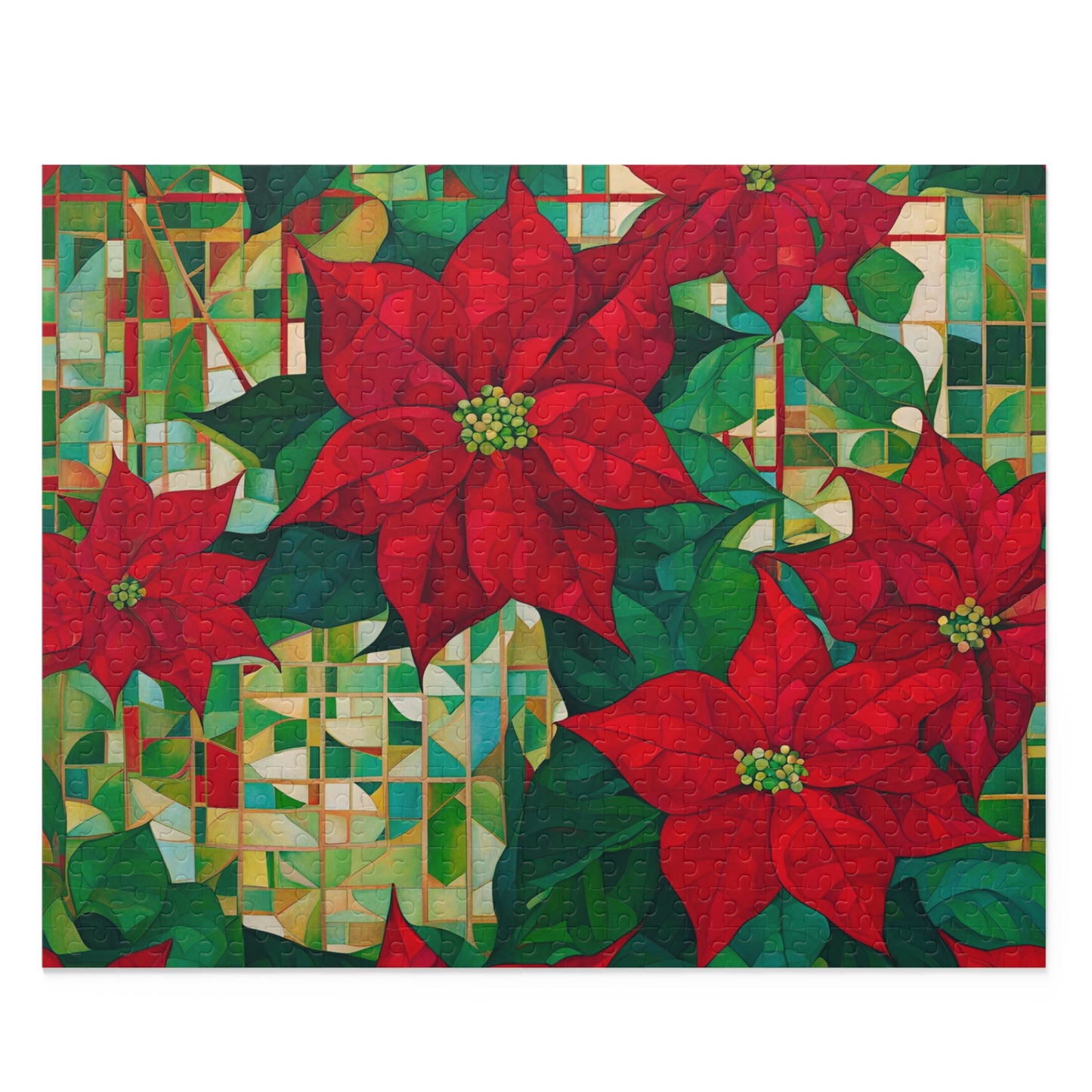 Poinsettias Stained Glass Puzzle (500-Piece)