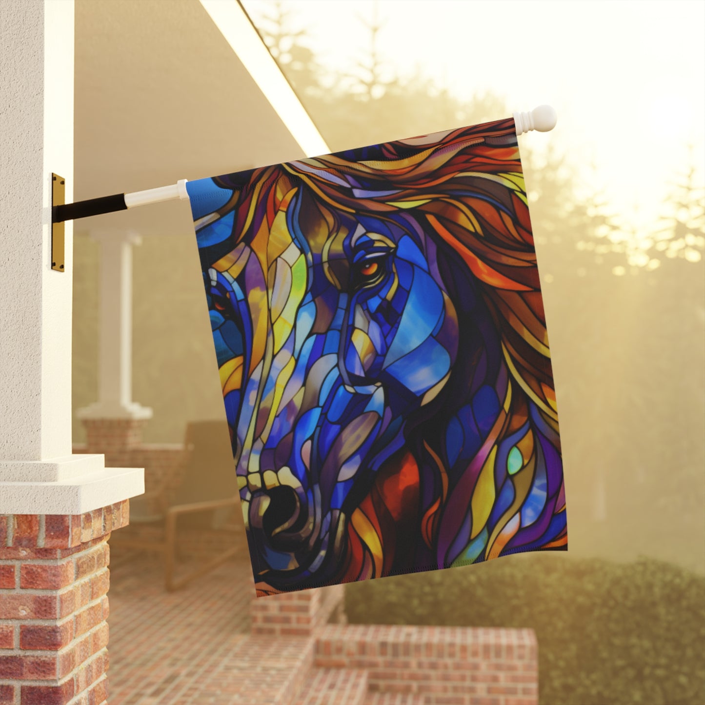 Stallion Stained Glass 2-Sided Garden & House Flag/Banner