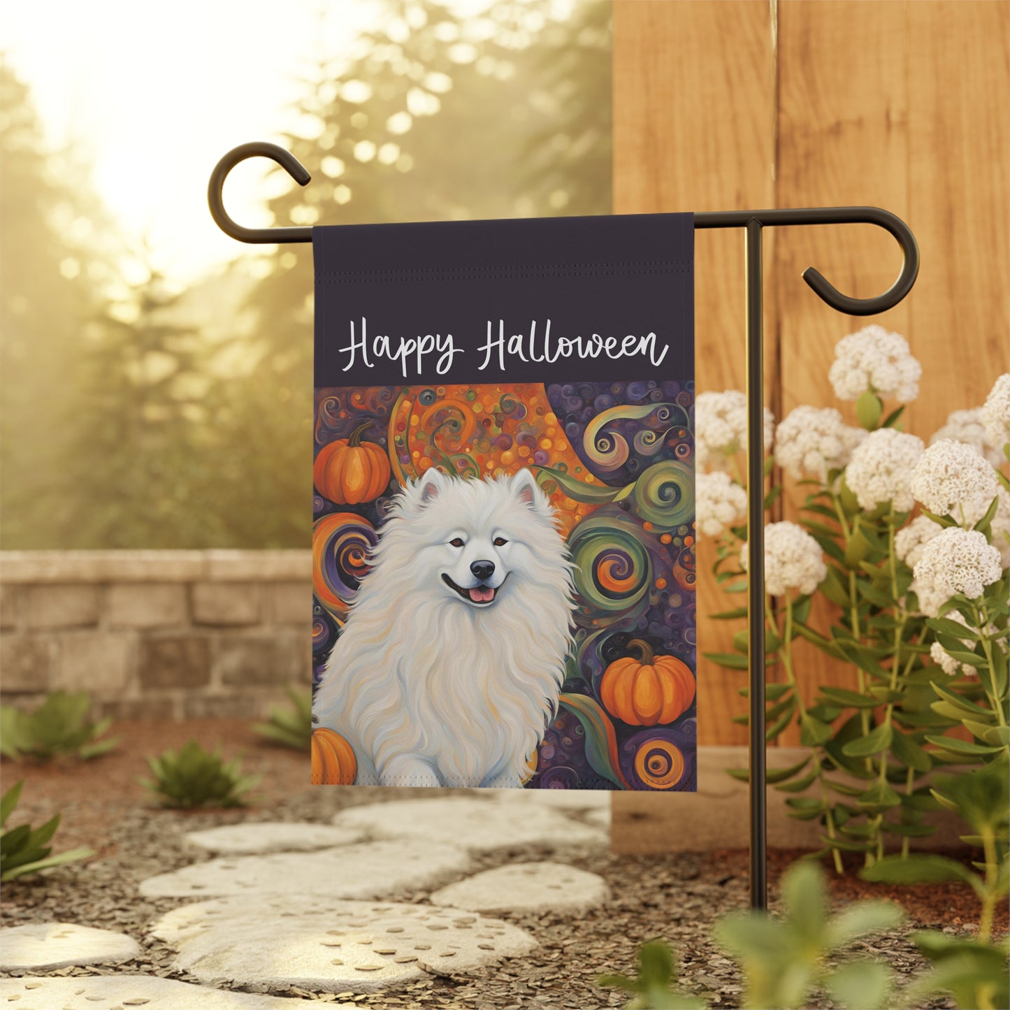 Samoyed Happy Halloween 2-Sided Garden & House Flag/Banner