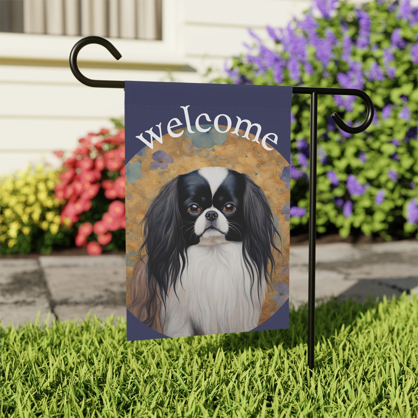 Japanese Chin Welcome 2-Sided Garden & House Flag/Banner