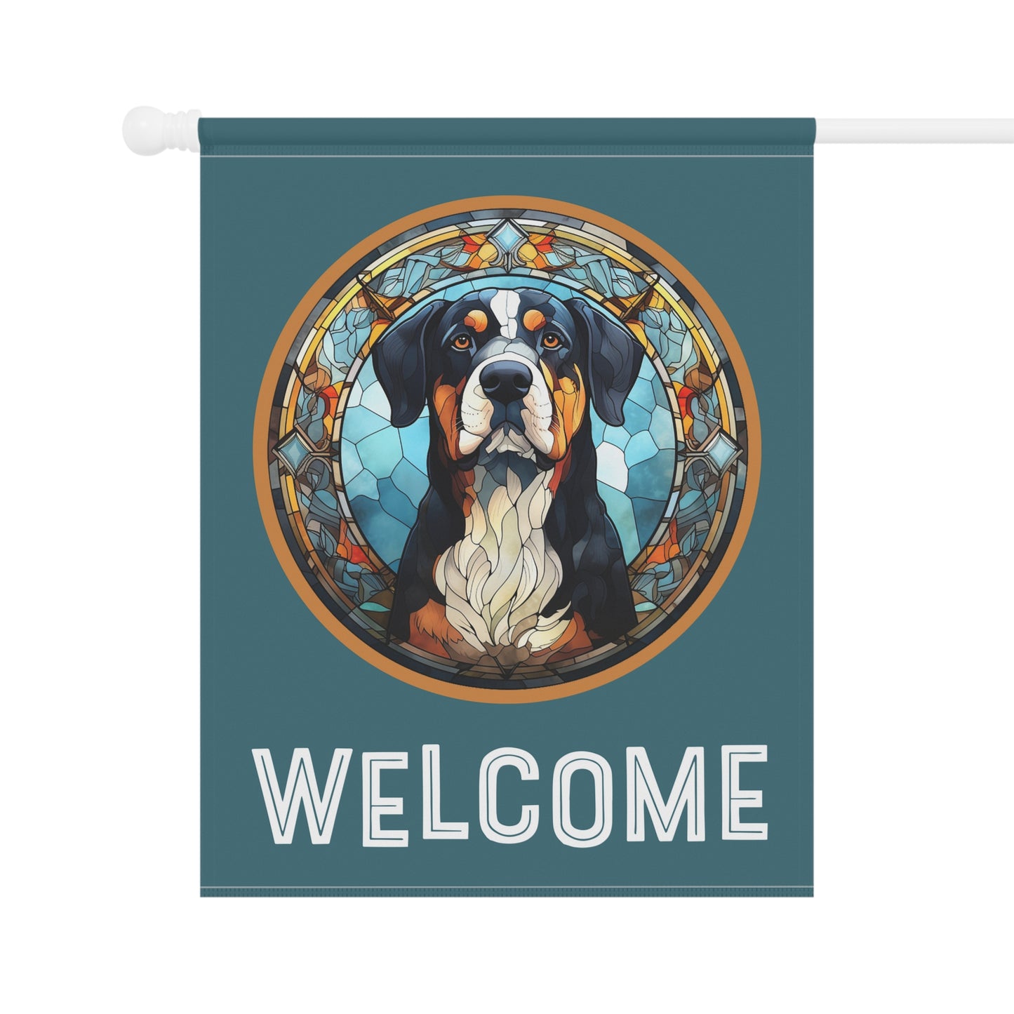 Greater Swiss Mountain Dog Welcome 2-Sided Garden & House Flag/Banner