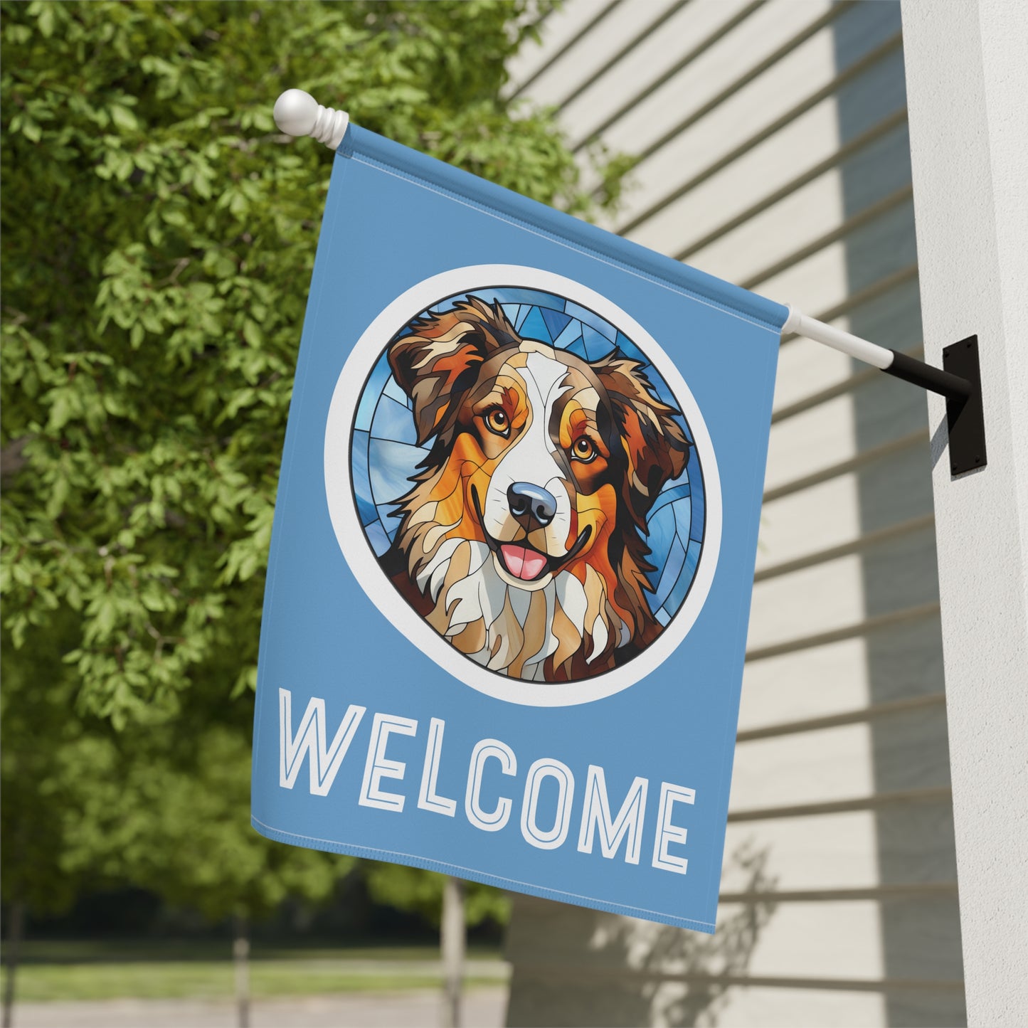 Miniature American Shepherd Welcome 2-Sided Garden & House Flag/Banner