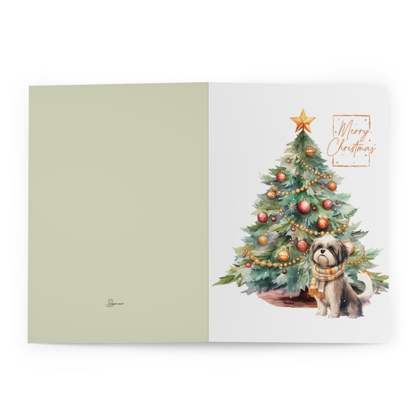 Shih Tzu Merry Christmas Tree Cards (5 Pack Blank Inside)