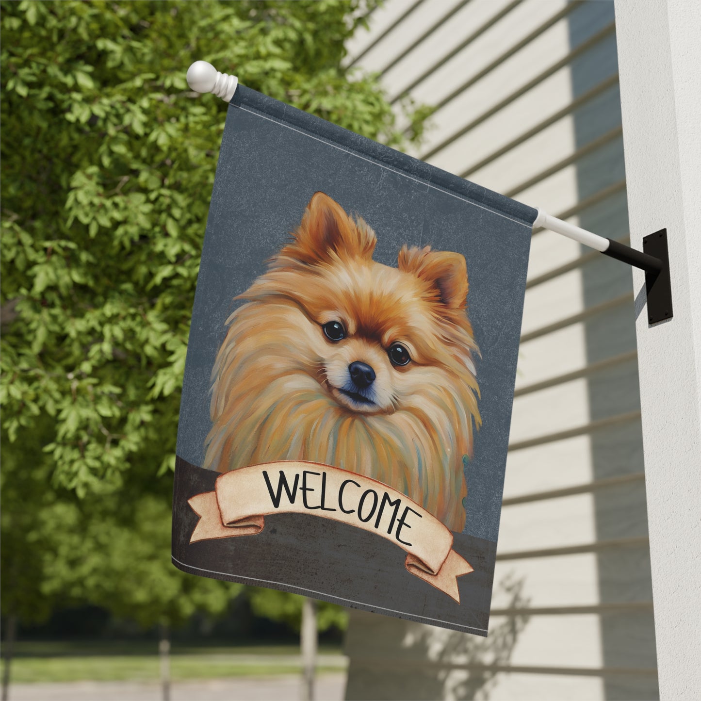 Pomeranian Welcome 2-Sided Garden & House Flag/Banner