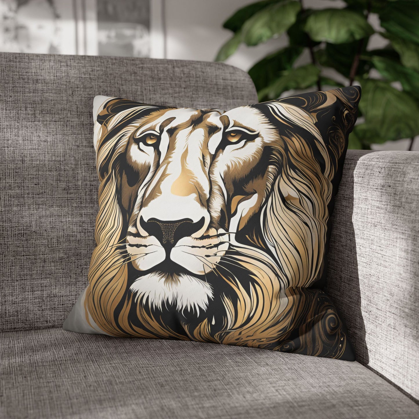 Lion Square Poly Canvas Pillowcase