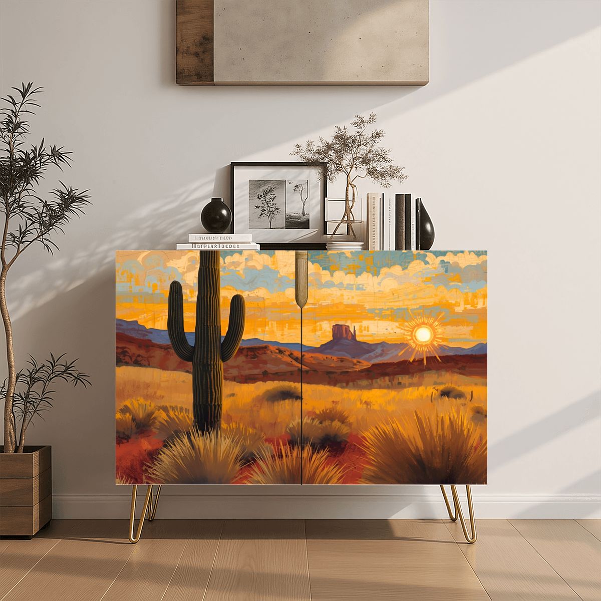 Southwest Desert Art Wooden Storage Cabinet (Made in USA)